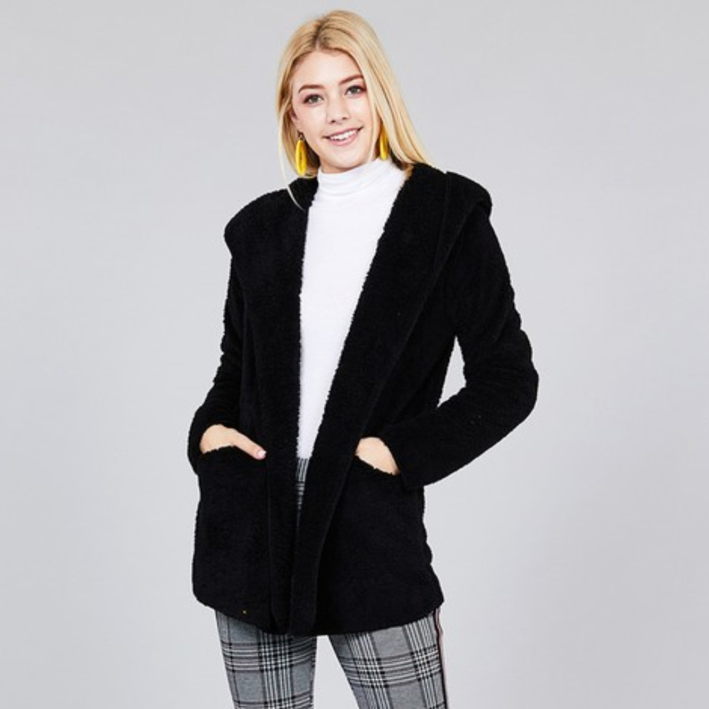 2 LEFT Black Faux Fur Hooded Jacket